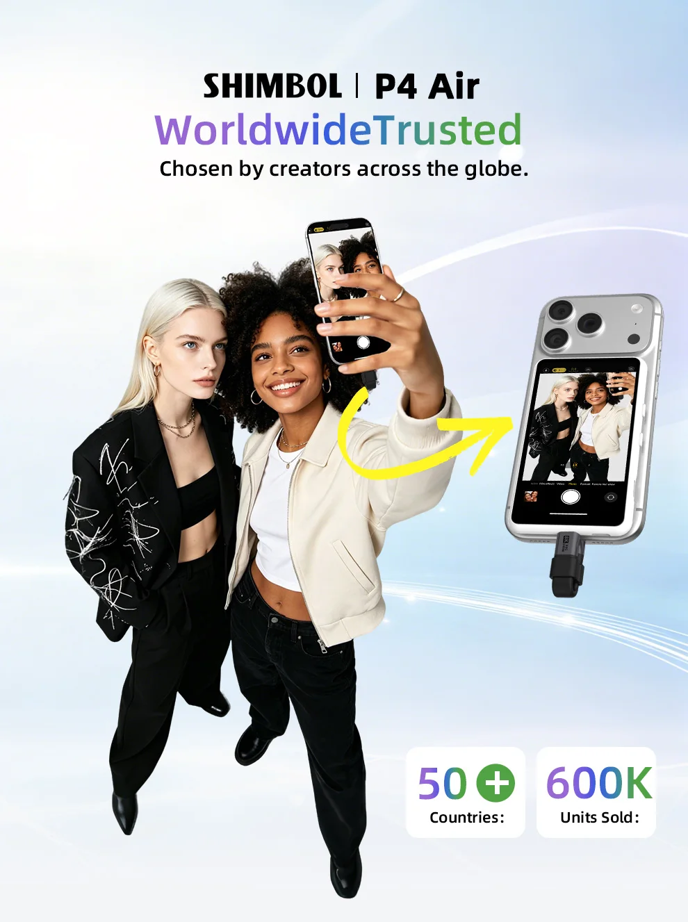 

P4 AIR 4 inch Magnetic Selfie Monitor for iPhone Android, USB-C Touchscreen Vlog Screen with Remote for TikTok YouTube