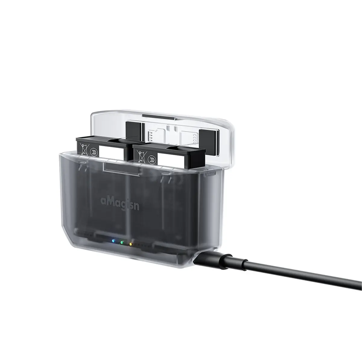 ABSF AMAGISN Charging Box for DJl Action 5 Pro/4/3 /Osmo 360 Charge Hub 2-Slot Charging Case with Misro SD Card Slot