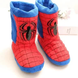 Zapatillas de invierno de Disney para bebés, niños y niñas, Botas Largas de algodón con dibujos de Spiderman para niños, zapatos antideslizantes cálidos para interiores y hogares