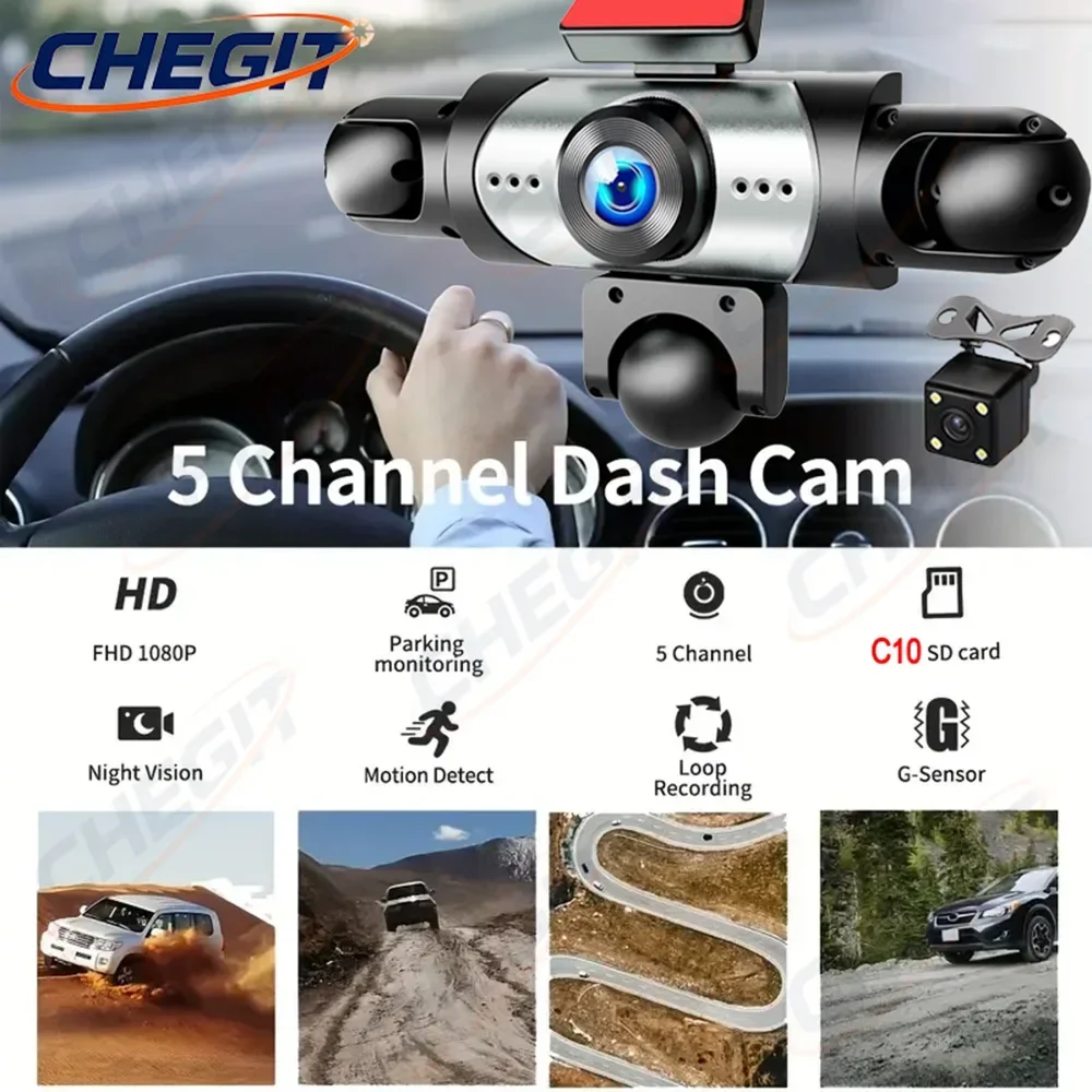 5 Cameras Car DVR WiFi 360° Rotatable Lens 1080P HD Parking Monitoring G-Sensor Wide Angle for Car Truck SUV Van Automotive