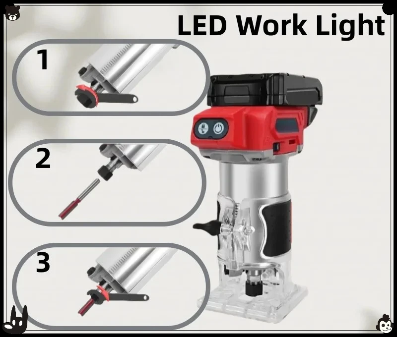 800W 30000RPM Brushless Electric Trimmer  Cordless Compact Router 5-Speed Woodworking Trimming Machine For Milwaukee Battery