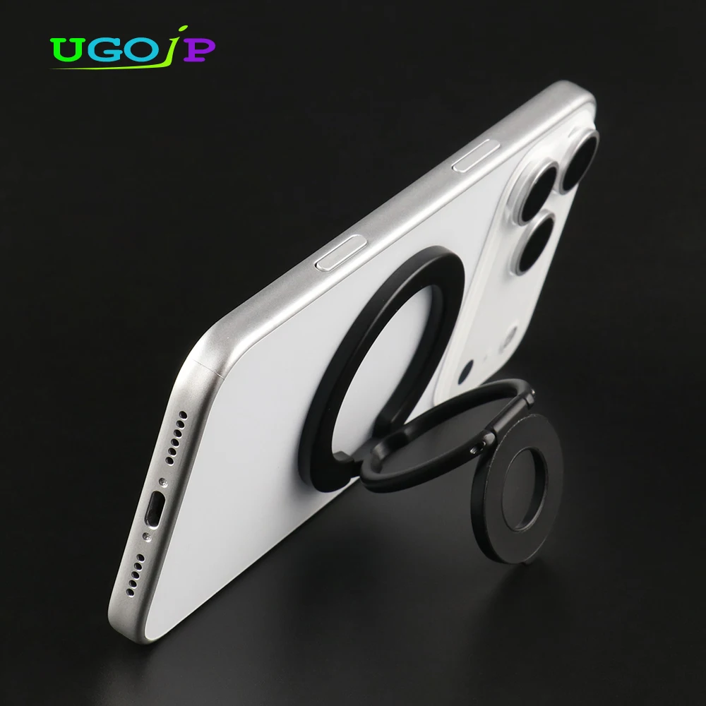 

UGOjP For MagSafe Double Sided Magnetic Phone Ring Holder Portable Folding Cellphone Desktop Grip Bracket Car Phone Stand