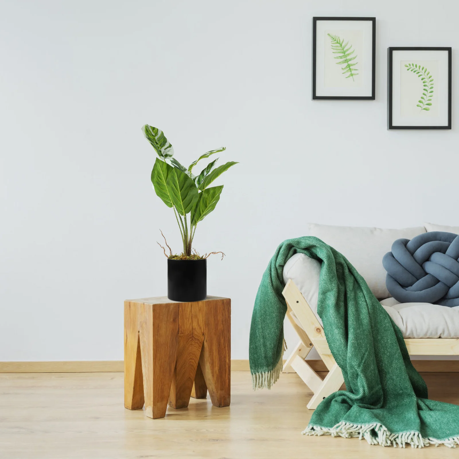 

Simulation Arrowroot Potted Artificial Bonsai Decor for Desk Bookshelf Home Office Living Room Decorative Fake Arrowroot Plant