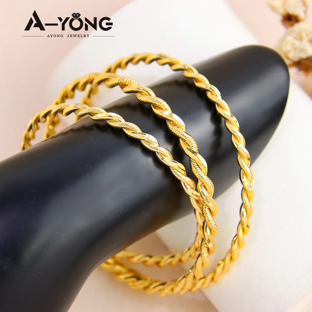 Dubai Gold Color Bangles 18k Gold Plated Copper Twist Bracelet Diameter 60/65/70mm Arab Women Wedding Luxury Vintage Jewelry