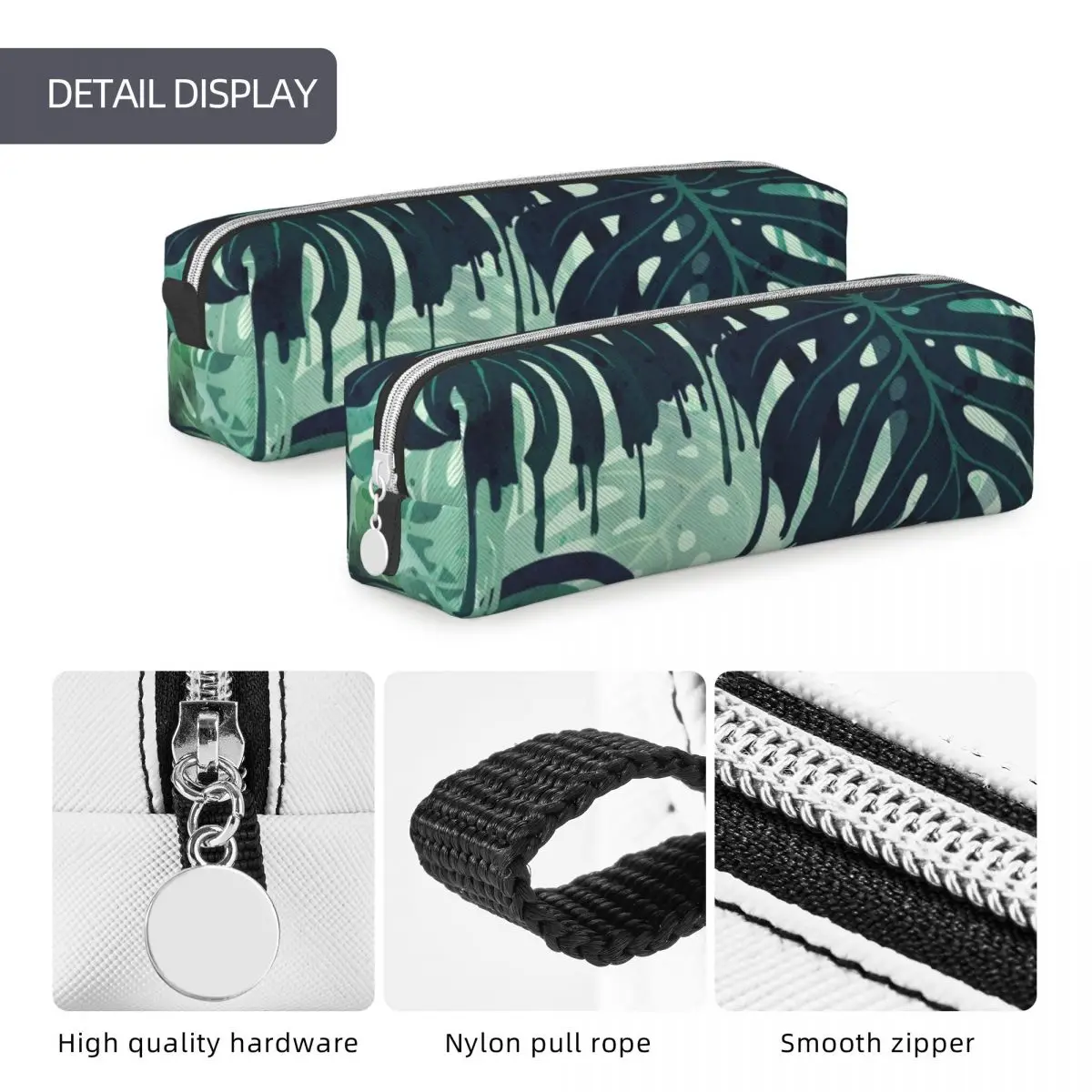 Trousse à crayons Jungle Monstera, boîte à stylos plantes vertes tropicales pour étudiants, grands sacs de rangement, fournitures de papeterie à fermeture éclair, nouveau