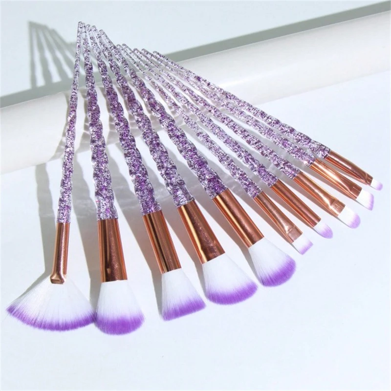 10 pcs/set Brilliant in color crystal clean screw lever hand skin-friendly metal ferrule cosmetic brush set with customized