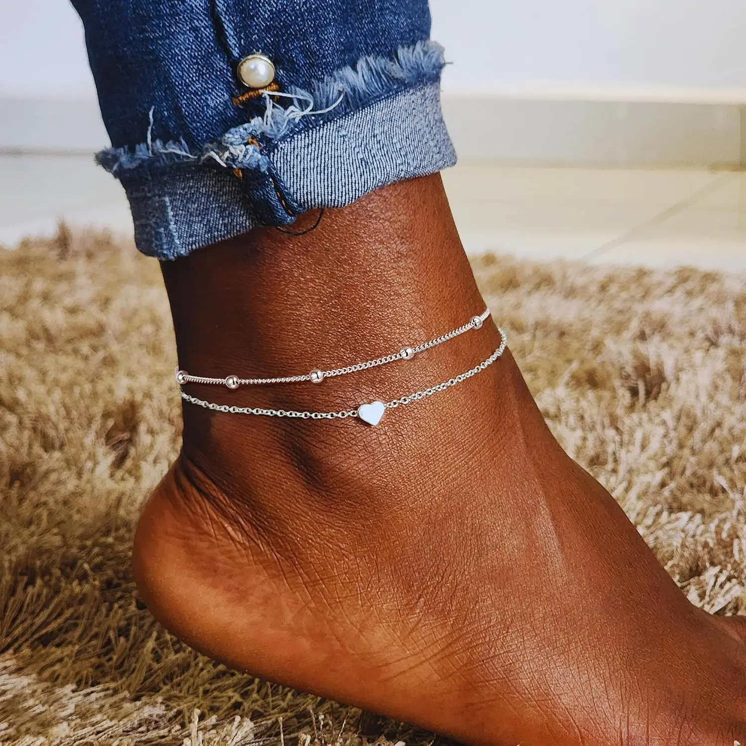 Ankle Bracelets for Women Waterproof - 2/3/5PCS Gold/Silver Anklet | Non Tarnish 14K Gold Plated, Stainless Steel Anklet, Stacka