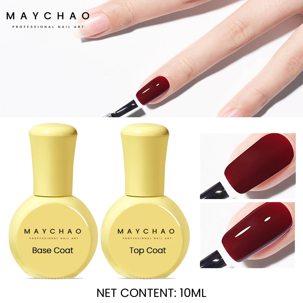 MAYCHAO 10ml Base Coat NoWipe Top Coat Color Gel Nail Polish Apply Smooth Long Lasting Soak Off UV LED Gel Nail Varnish Nail Art