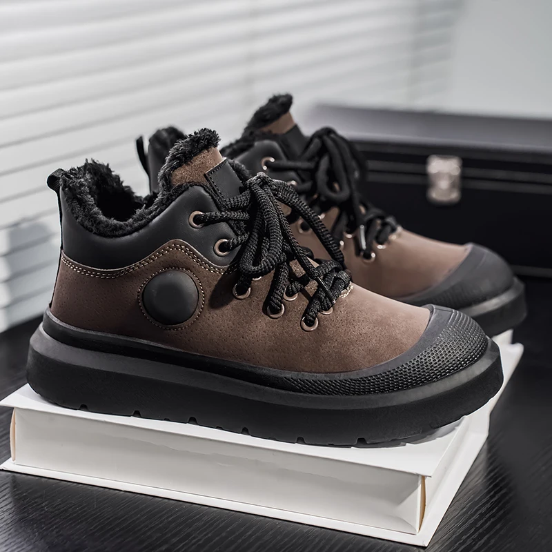 شتاء جديد موضة شعبية الاتجاه سميكة سوليد عادية متعددة الاستخدامات مريحة دافئة وقطيفة الرجال الارتفاع زيادة الأحذية الرياضية #5