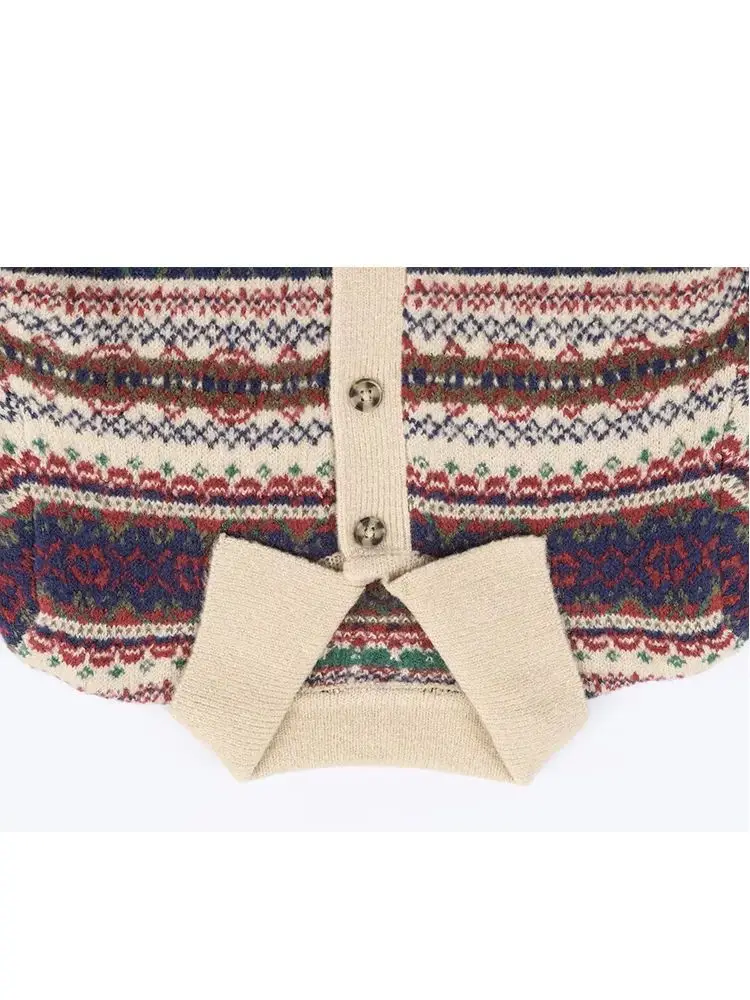 

HH Women Fashion Cardigans Turn-down Collar Knitted Cardigan Women Autumn Chic Single-Breasted Printed Long Sleeve Pockets Top