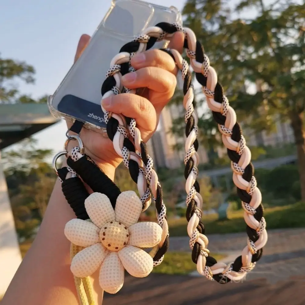 

Detachable Flowers Phone Lanyard Crossbody Neck Clip Phone Woven Chain Anti-lost Long Cell Phone Strap Hanging Ornament