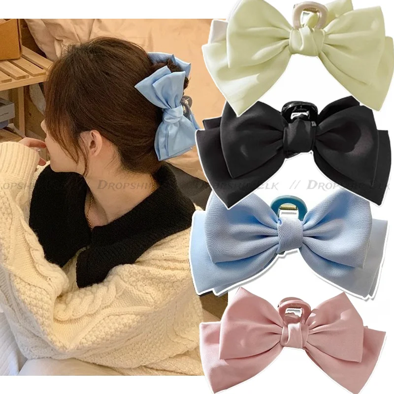 

Fashion Korean Elegant Bowknot Hair Claw Clips Women Solid Color Big Bow Barrette Crab Headwear Hairpins Accessories Girls