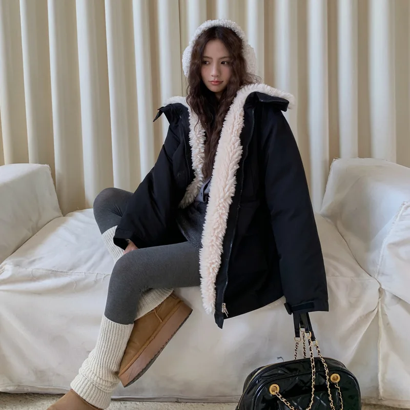 

Winter New Fashion Vintage Women's Turn-down Collar Color-coded Casual Trendy Thicken Loose Simple Basic Quilted Coats Female