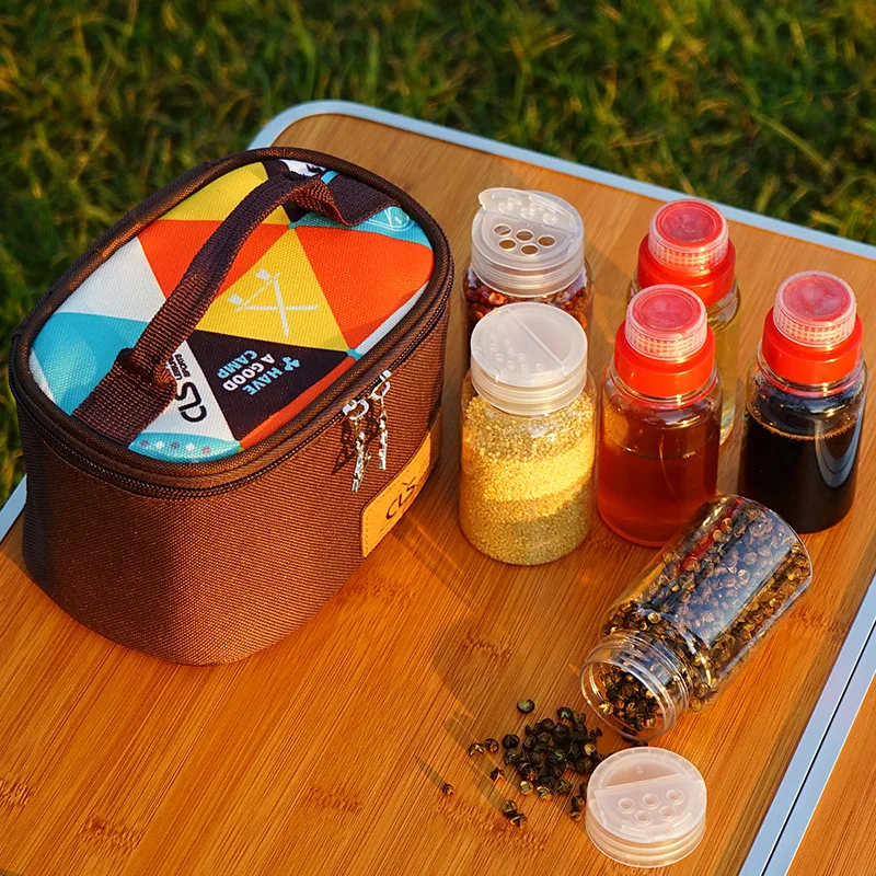 Outdoor Mini Seasoning Bottle 6 Pcs Set,Camping Barbecue Seasoning Jar, Portable Seasoning Box Storage Bag