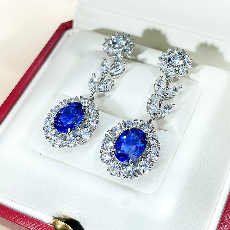 Huitan Novel Design Flower Dangle Earrings with Brilliant Blue/White CZ Silver Color Aesthetic Earrings for Women Trendy Jewelry