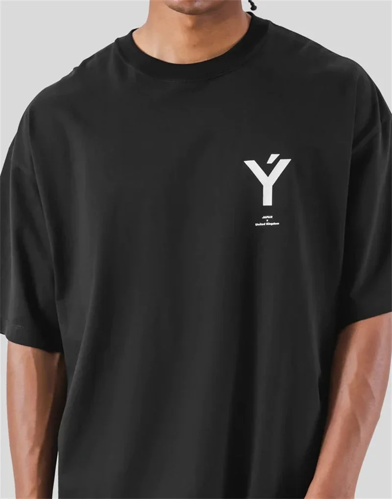 LYFT ONE POINT Y Print Big t shirt Men Running Sports Gym Fitness Training Oversize T-shirt Mens Shirt Bodybuilding Tee Tops