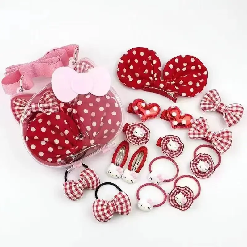 Disney Cute Mickey Minnie Anime Cartoon Hello Cat Red Hair Clip Princess Tiara Headband Side Clip Bangs Set Boxed Gift Wholesale