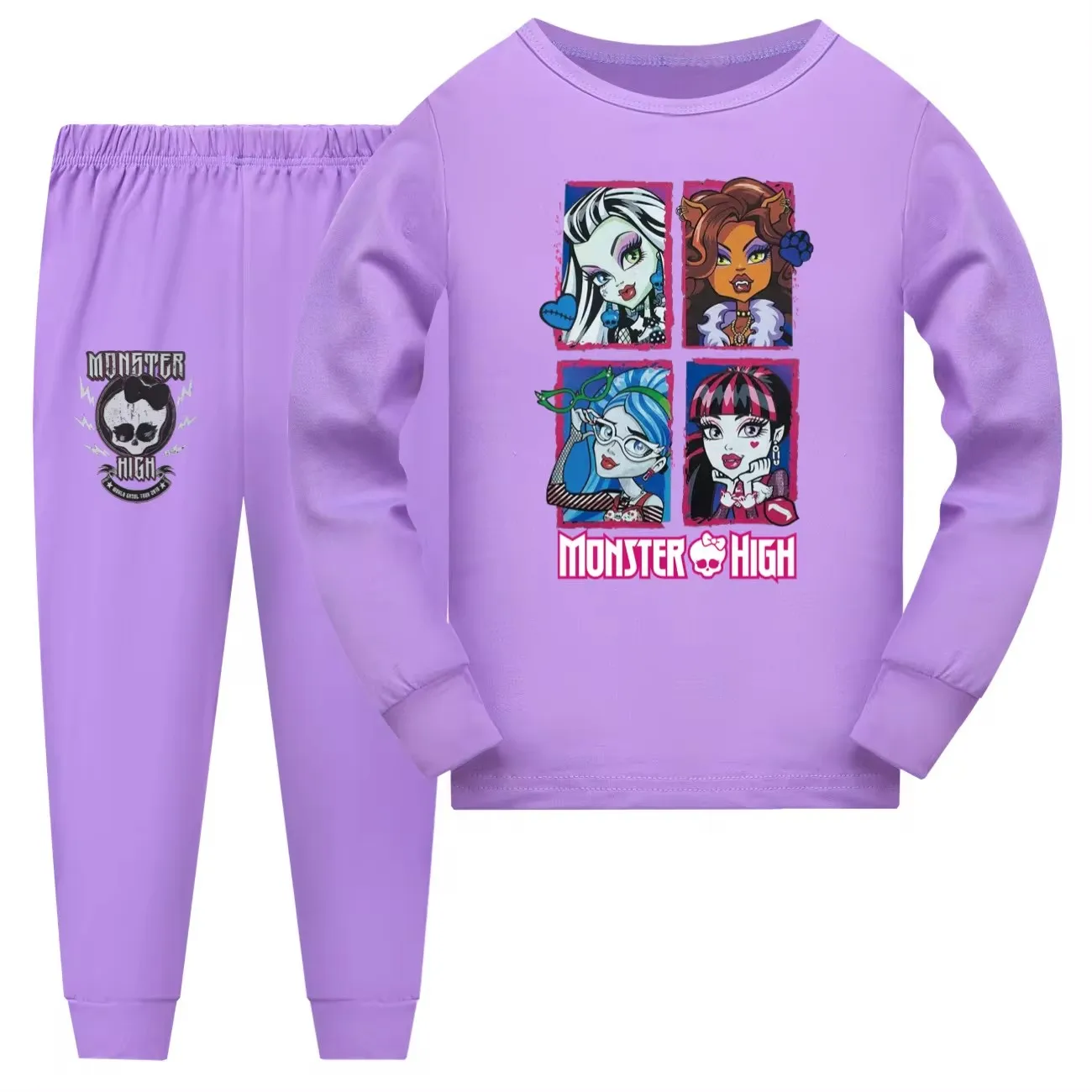 Monster High Pijamas Kids Cartoon Pajama Sets Toddler Boys Daily Sleepwear Baby Girls Long Sleeve T Shirt+Shorts 2pcs Set