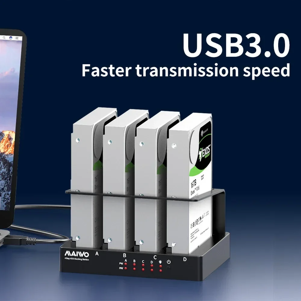 Maiwo 2.5 e 3.5 polegadas 4 bay gabinete de disco rígido sata para usb 3.0 hdd ssd estação de acoplamento de disco rígido externo com adaptador de energia 7a