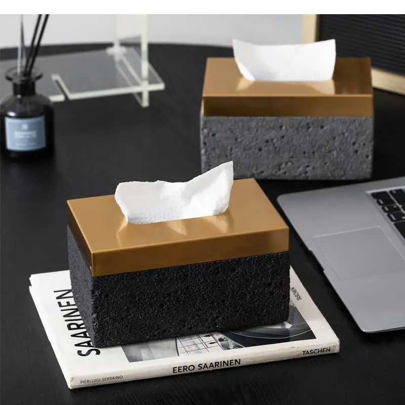 

Cement Tissue Box Light Luxury Living Room Home Ornaments Nordic Metal Decorative Carton Desktop Decoration Accessories