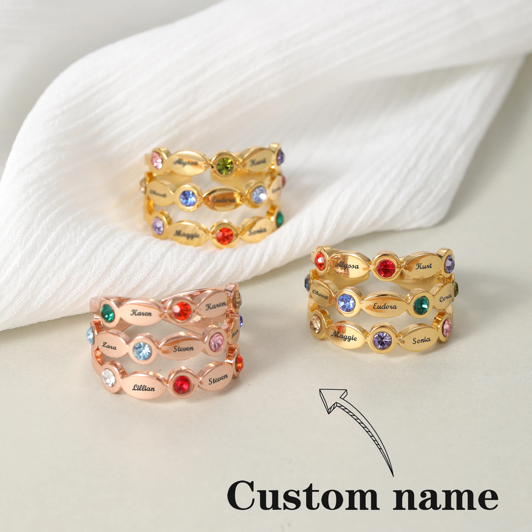 

Engraved Name Ring Custom Random Colored Diamond Ring Waterproof Ring Personalized Family Name Jewelry Birthday Gift for Mom