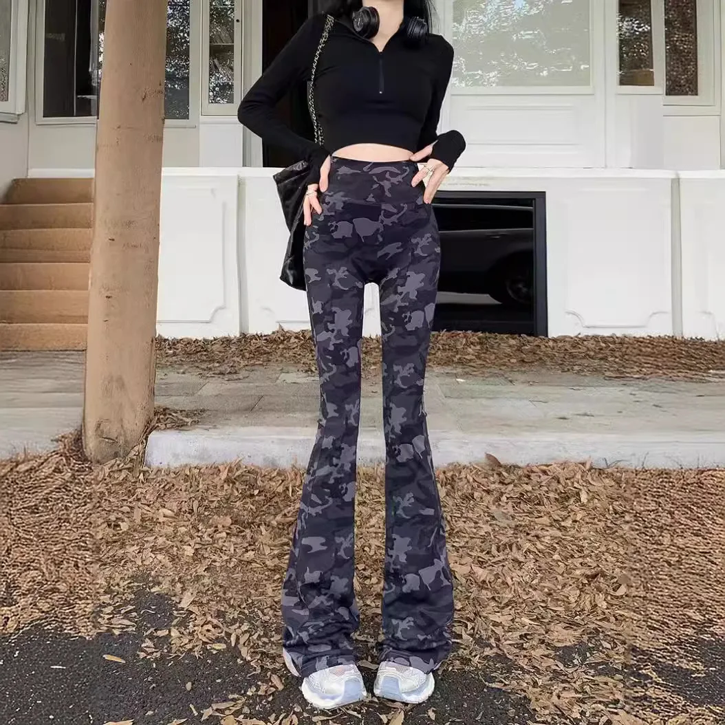 جديد 2025 سراويل نسائية مموهة صغيرة السحب ملابس نسائية سراويل يوغا متوهجة سراويل عصرية راقية مموهة