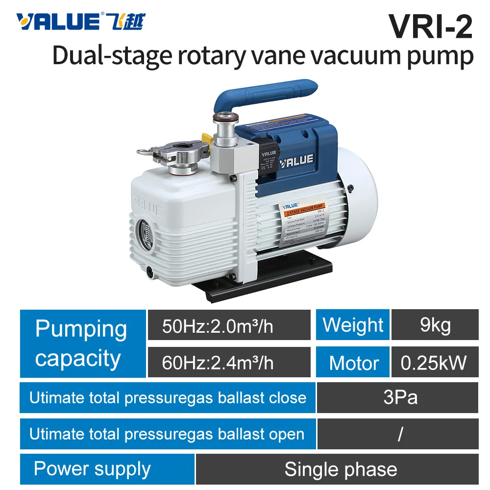 VRI-2 220V 250W 1.4CFM High HVAC Two-stage Dual Stage Refrigeration Mini Rotary Vane Air AC Vacuum Pump for air Conditioning