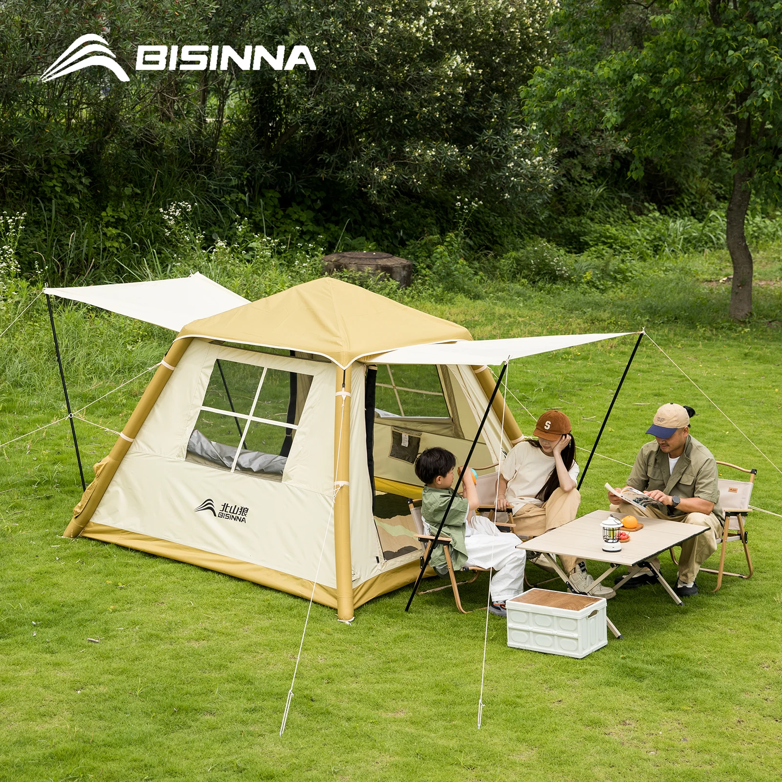 BISINNA Automatic Inflatable Tent 3-4 People One Touch Instant Setup Portable Family Camping Air Tent with Built in Pump