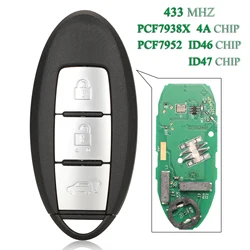 jingyuqin 3 Buttons For NISSAN SENTRA Qashqai X-Trail TIIDA SYLPHY Fob 433MHz 4A ID46 ID47 Chip Smart Remote Control Car Key