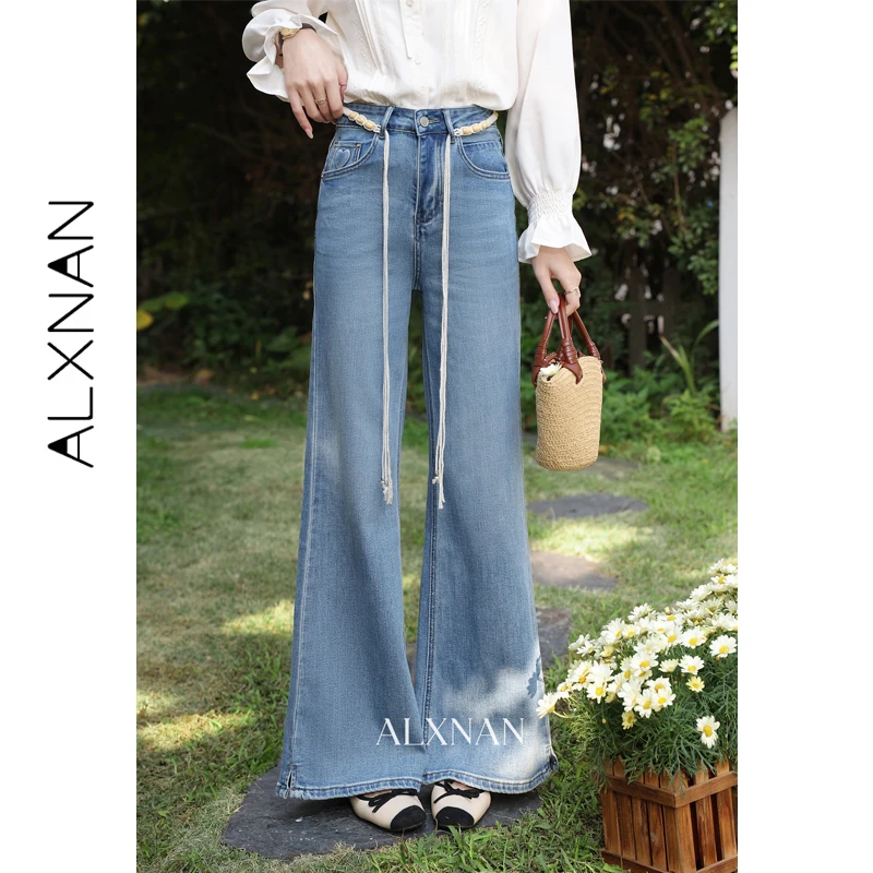 

ALXNAN Vintage Blue Straight Flared Jeans Women High Waist Denim Pants 2026 Casual Classic Retro Wide Leg Baggy Trousers L61825