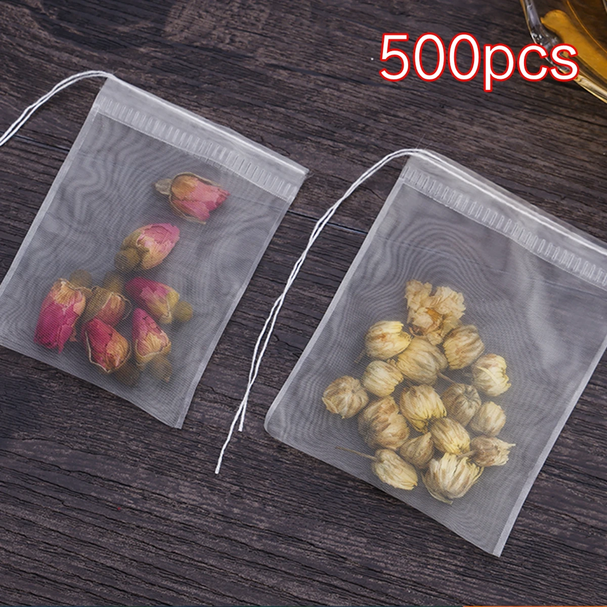 500PCS Reusable Transparent Nylon Tea Bags Empty Tea Bags Loose Tea Bags with String Heal Seal Tea Filter Bag for Spice Herb