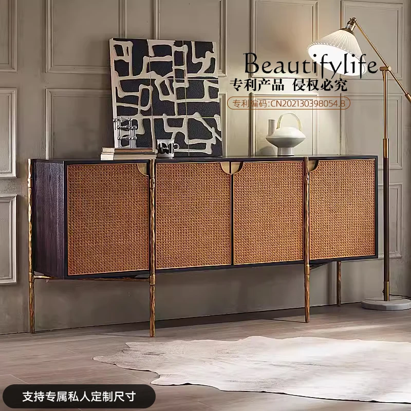 Designer Furniture Modern Minimalist Iron Sideboard Vintage Distressed Rattan Storage Cupboard