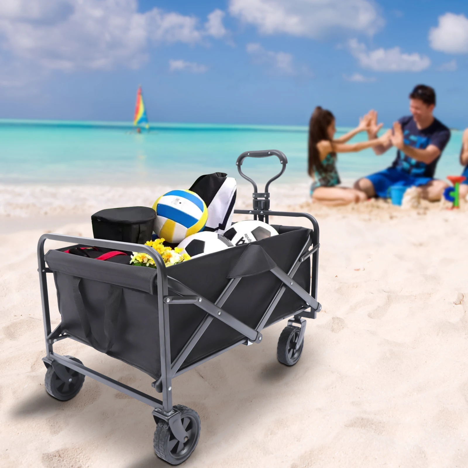 Collapsible Folding Wagon Garden Cart Utility Wagon Beach Wagon with 5