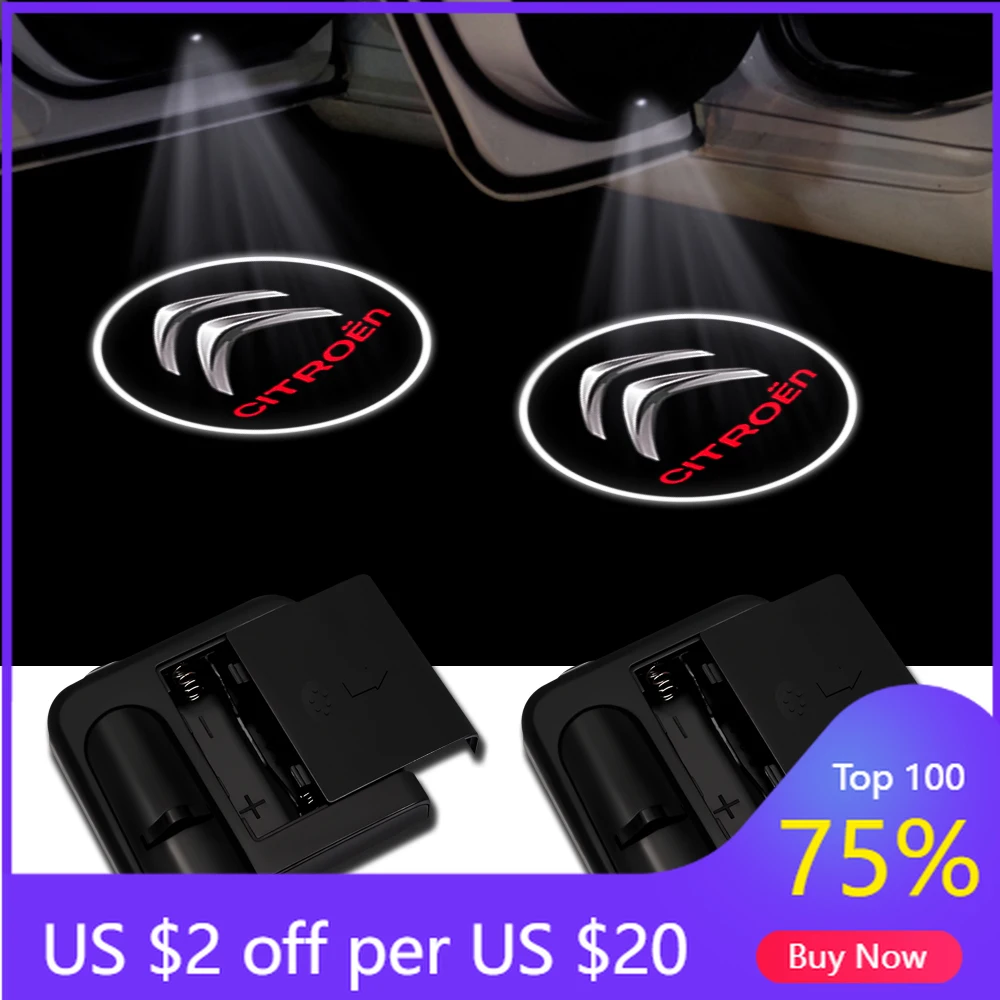 

2026 Hot Car Sticker 2PCS Car Door Decoration LED Wireless Projector Lamp HD Welcome Lights For Citroen C1 DS3 C2 C3 Vts C4 Saxo