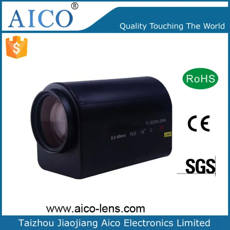 1/2 "F2.0 iris motorisé 8.5-85mm monture C 2mp mise au point motorisée moteur mégapixels 10x TV Zoom Cctv objectifs varifocales