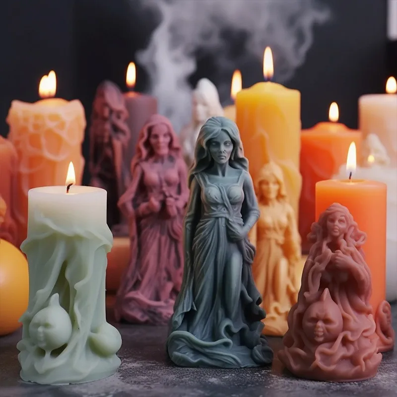 Witch Zombie Bride Silicone Candle Mold Halloween Horror Statue Candle Plaster Soap Epoxy Resin Molds Halloween Gift Making