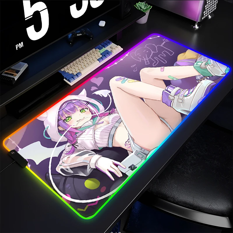 

RGB Mouse Pad Kawaii Hololive Extended Desk Mat LED Laptop Anime Girl Tokoyami Towa HD Mousepad Gaming Accessories Keyboard Pad