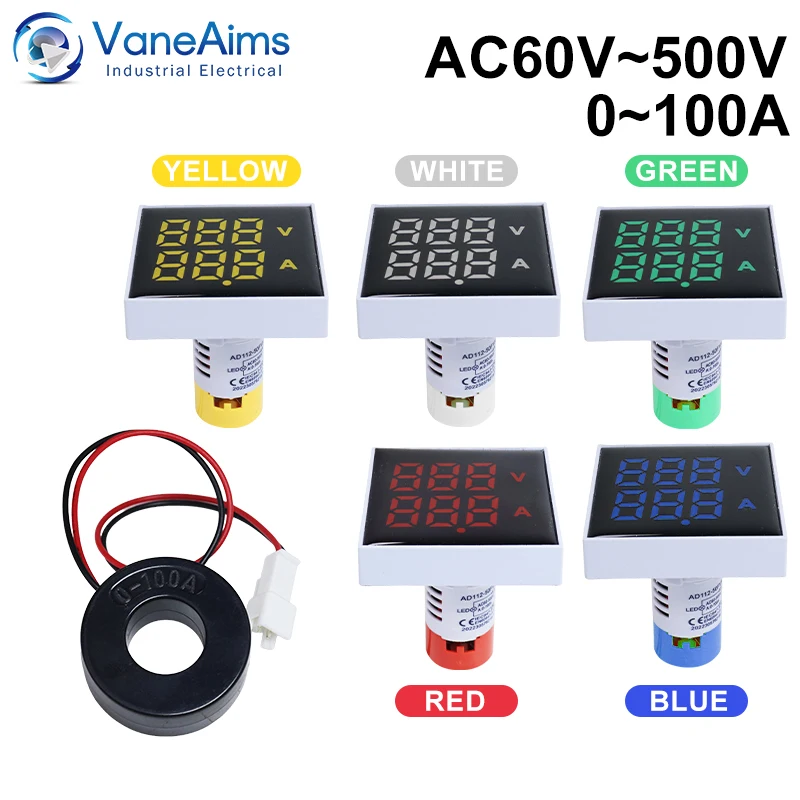 

AC LED Digital Voltmeter Ammeter AC60-500V 0-100A Big Square Panel Voltage Current Dual Digital Display Meter Volt Amp Tester