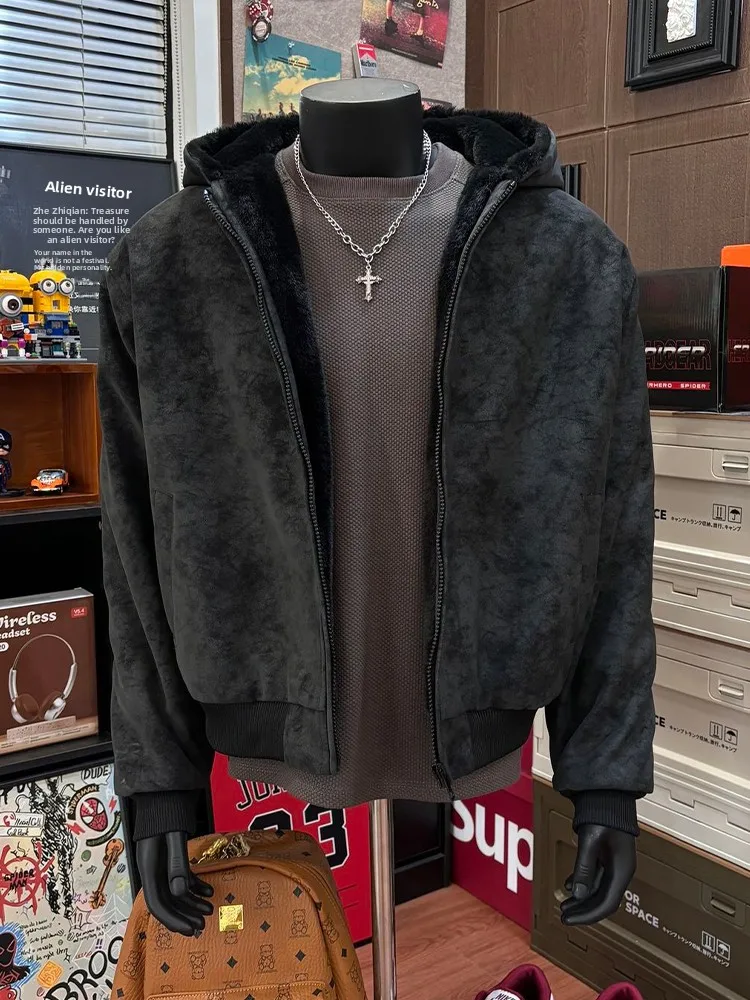 

Американская утепленная куртка из искусственной кожи и овчины для мужчин и женщин, хлопковая зимняя теплая повседневная куртка с капюшоном