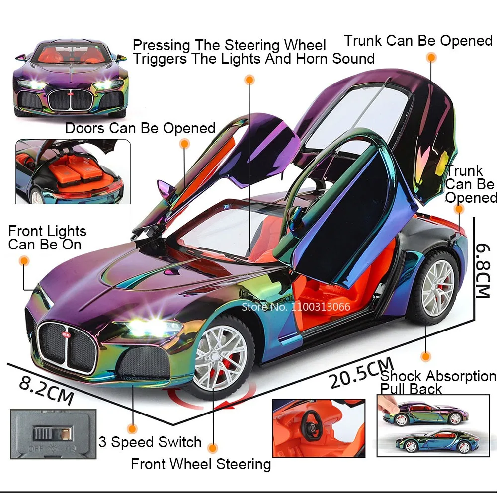 1:24 Apollo EVO Atlantic Toys Modelli di auto sportive Ruote Veicoli trasformati Musica leggera Tirare indietro Auto in miniatura Regali di compleanno per bambini