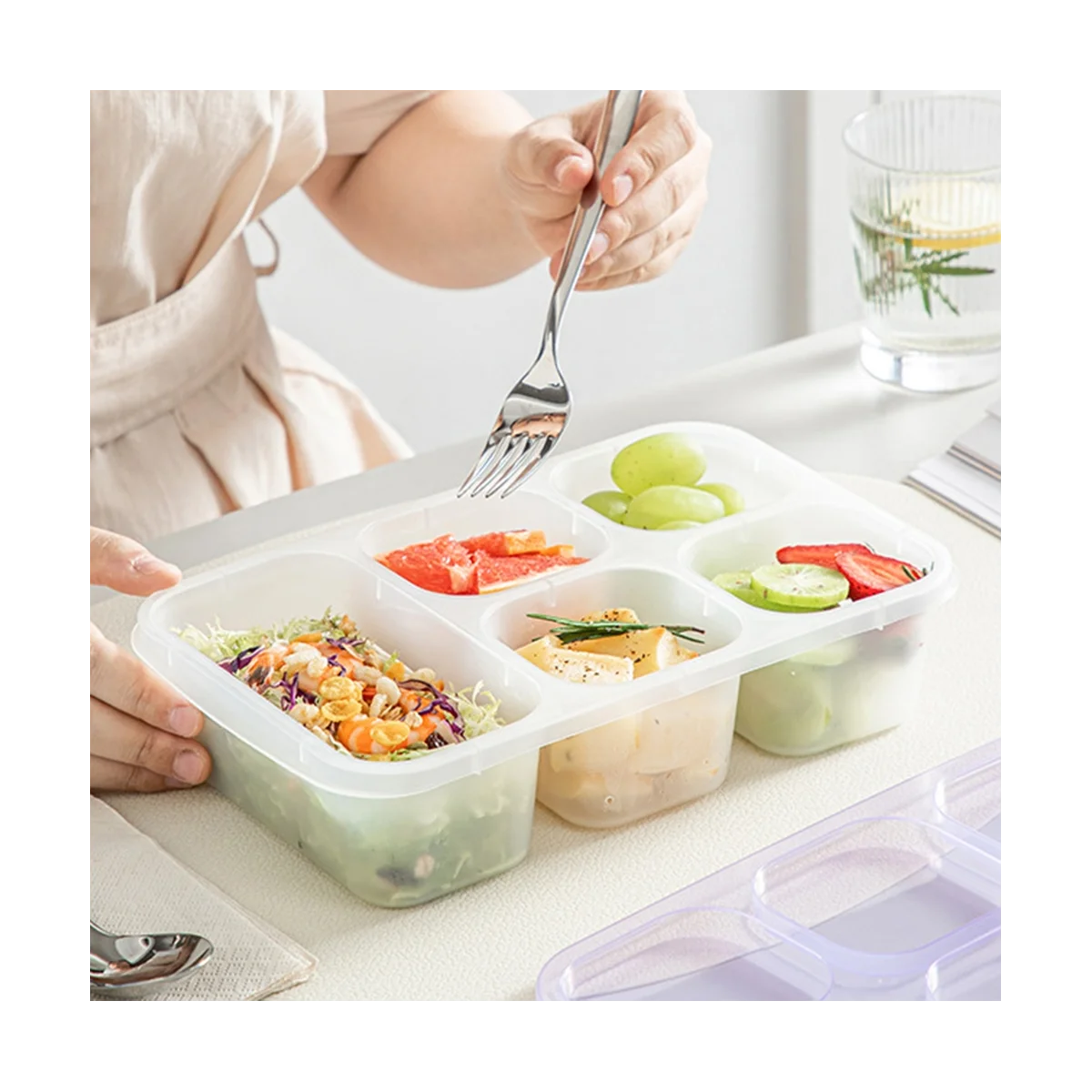 Bento Box Adult Lunch Box 4Pcs,5-Compartment Meal Prep Container , Reusable Food Storage with Transparent Lid C