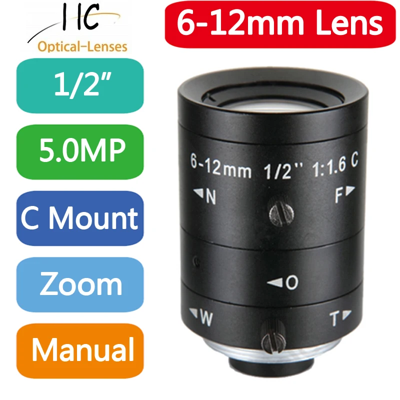 

New FA C-Mount Lens 6-12mm Zoom Variable Focal Manual Iris Lenses 3.0MP 1/2 inch Lens Suitable for IP Camera and Machine Vision