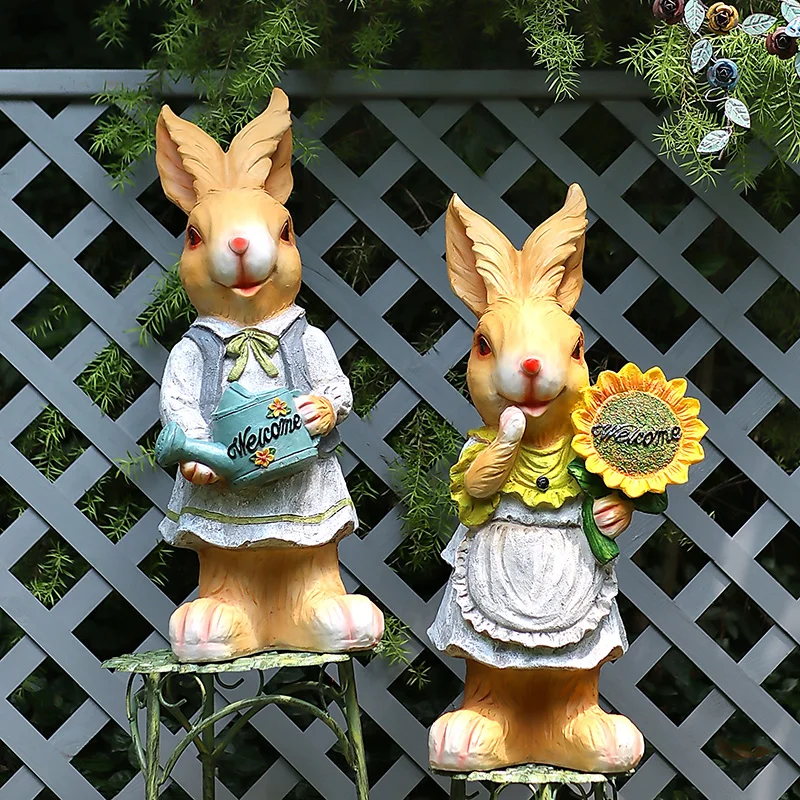 Outdoor Garden Decor Rabbit Statue for Yard Landscaping Whimsical Farmhouse Lawn Ornament Durable Resin Animal for Kindergarten