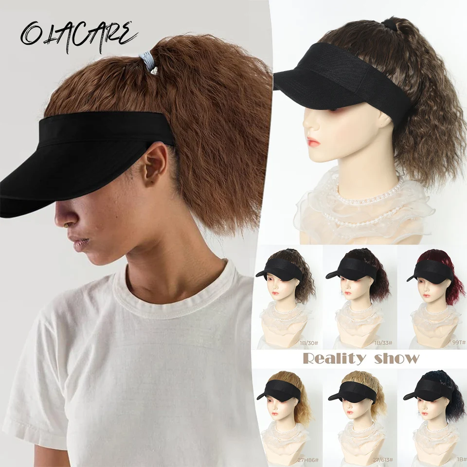 OLACARE Hat Wig for Women Short Wave Baseball Cap Hair Wig Extensions Curly Synthetic Wig Hat Adjustable Ponytail Cap 12 Inch