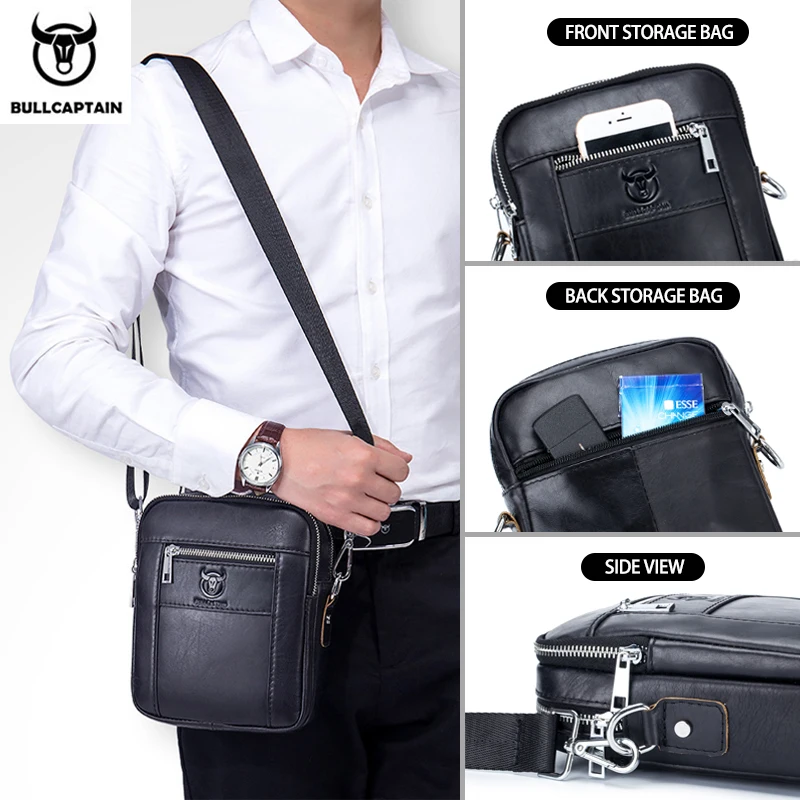 BULLCAPTAIN Casual Men's Bags Leather Shoulder Bag Business Men's Satchel Compact Mini Messenger Bages Men 09