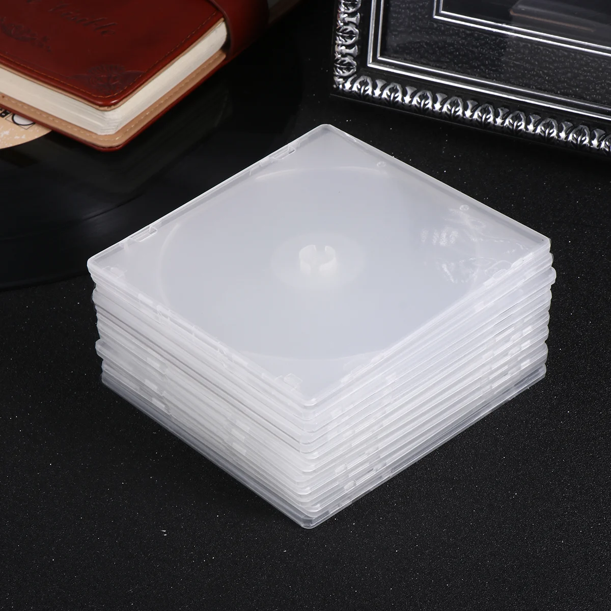 12PCS Ultrathin DVD Case Transparent CD Package Portable CD Storage Box for Home Cinema (White) CD box