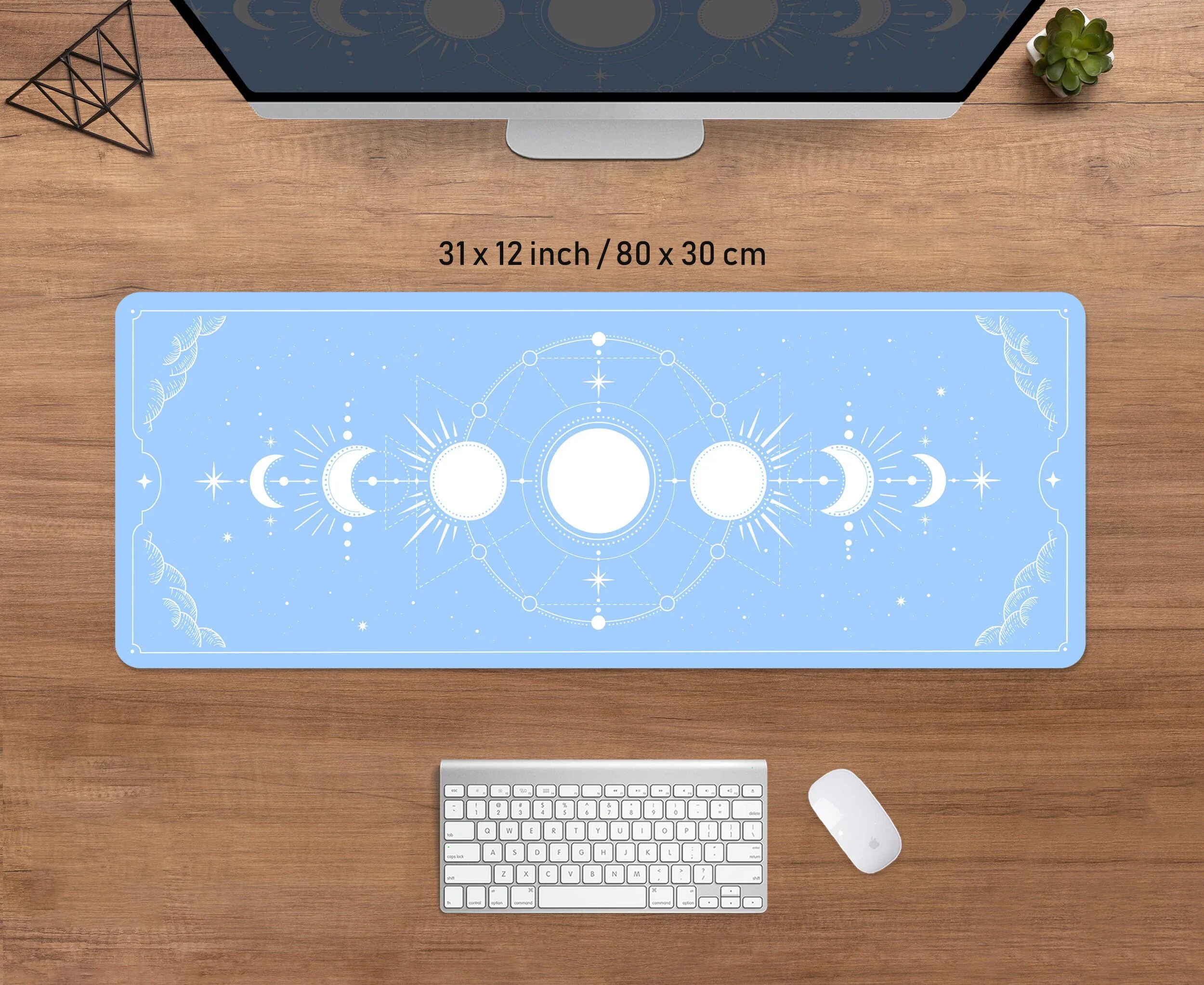 Light blue Desk Mat Moon Phases Cute Mousepad Pastel Goth Neutral Baby Plain Simple Large Gaming Mouse Pad XXL Aesthetic Deskmat