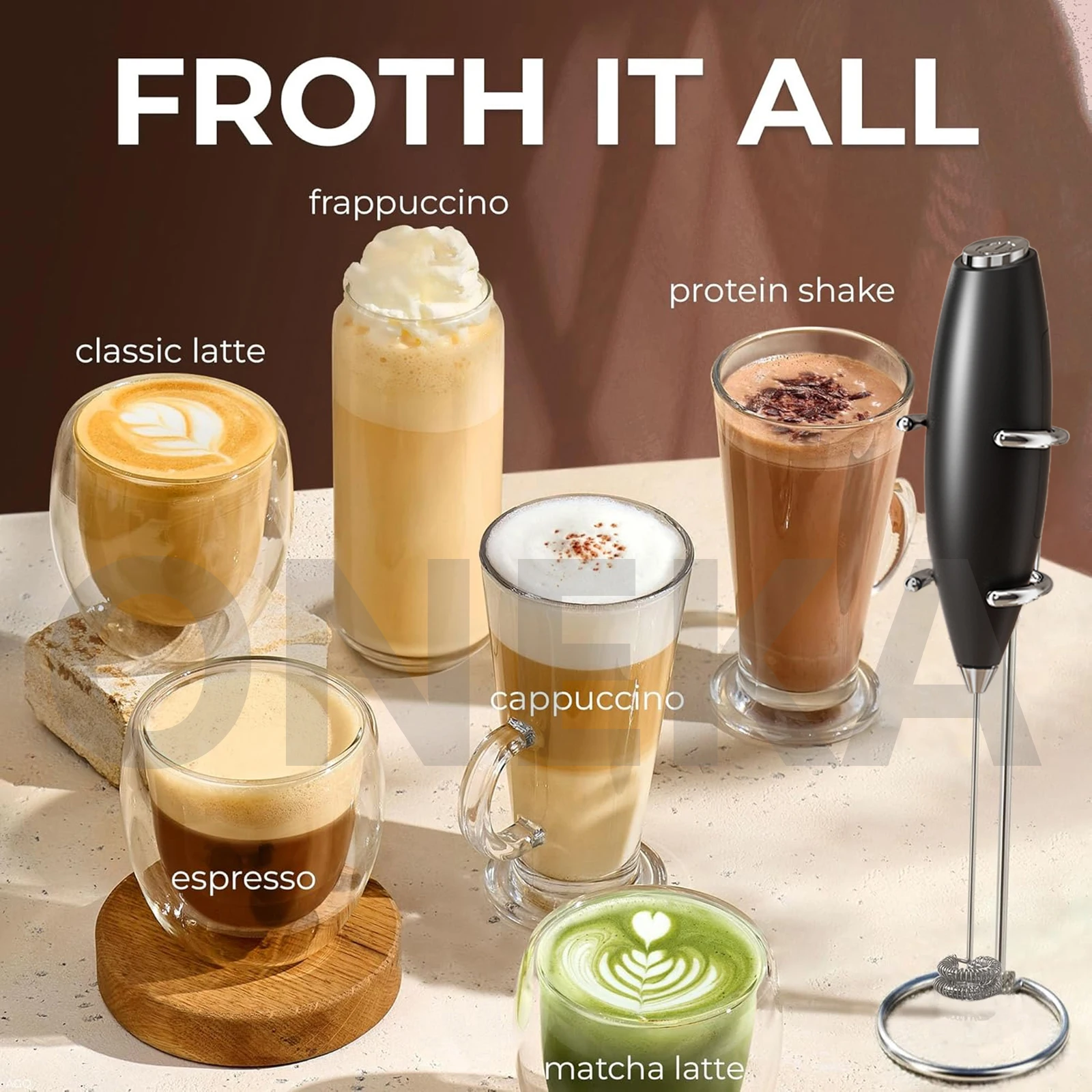 عصا رغوة الحليب القوية المحمولة من ONEKA مع خلاط مشروبات البطارية للقهوة واللاتيه والكابتشينو وفكرة هدية ماتشا