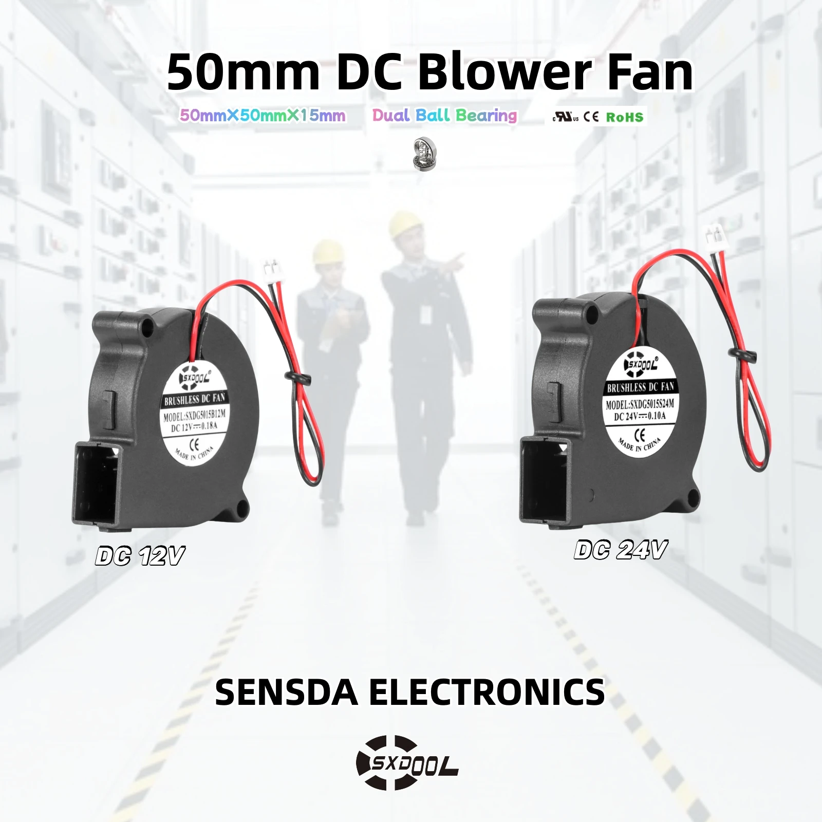 New 5015 Mini 50mm Blower Fan 12V/24V, Dual Ball, High Air Pressure & Compact Design, 50x50x15mm Cooling Fan for Small Devices