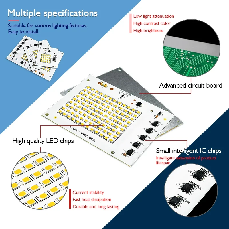 10 pçs/lote 10W 20W 30W 50W 100W LED Chip SMD 2835 Contas de Luz de Inundação AC220V Lâmpada de Holofote Led DIY para Iluminação Externa Refletor